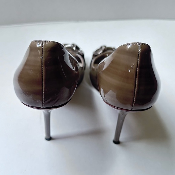 GUCCI Gray Patent Leather HighHeels Size 7 Authentic Luxury Designer Shoes Heels - Picture 10 of 11